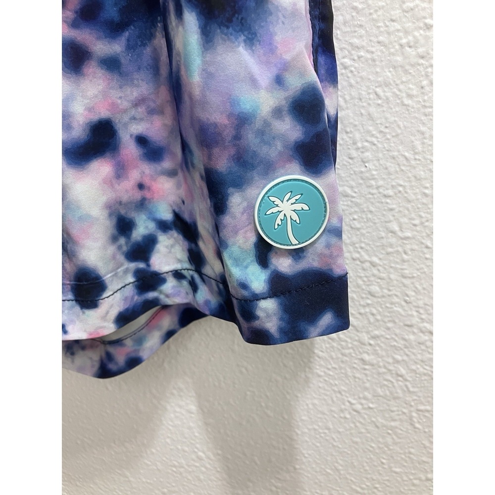 Zyia Swimwear Blue Crumple Medley Mens Small Swim Trunks Drawstring Mesh Tie Dye - Picture 2 of 9